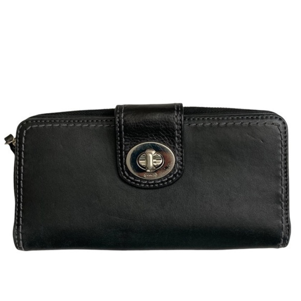 Coach black leather turnlock wallet